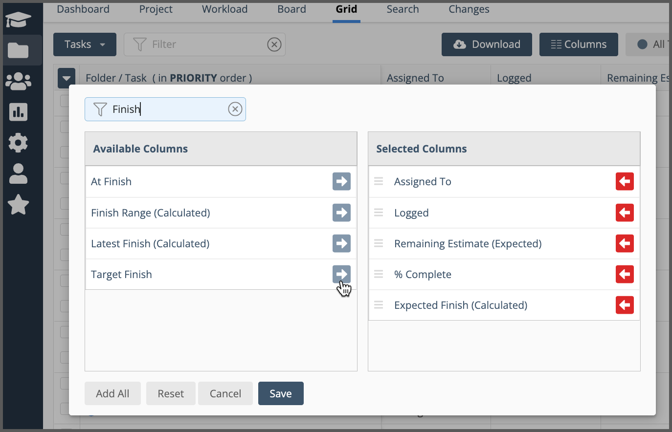 Select columns and download your grid