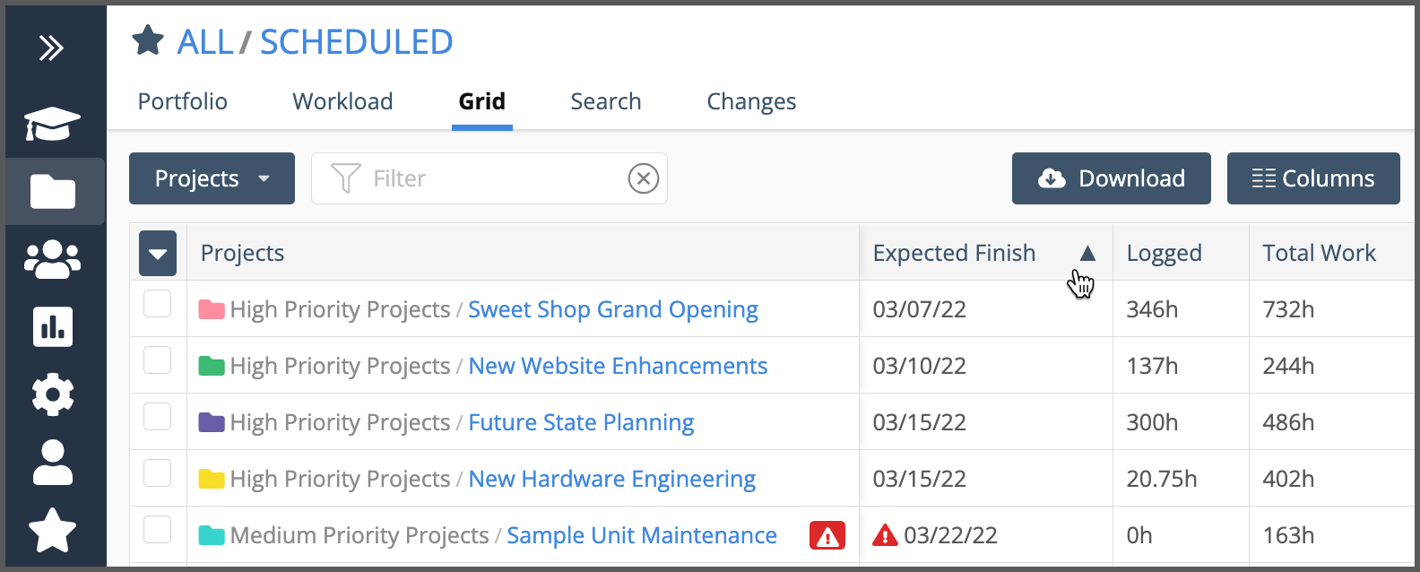 Grid view supports single column sorting