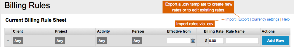 Import Export Rate Sheets