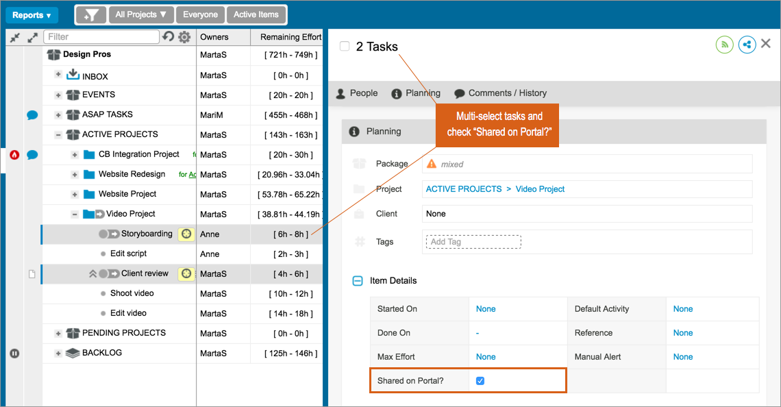 edit panel checkbox to share tasks on portal