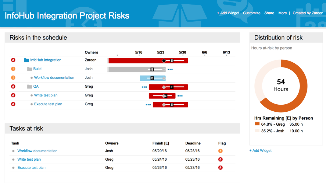 Schedule risk dashboard