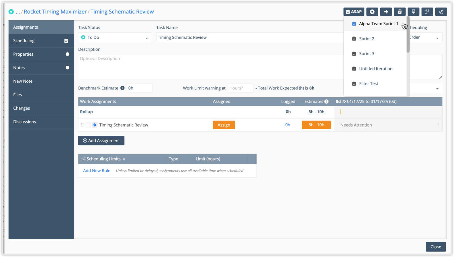 Scheduling priority dropdown