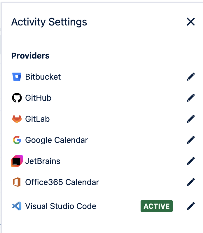 Activity Settings integration list