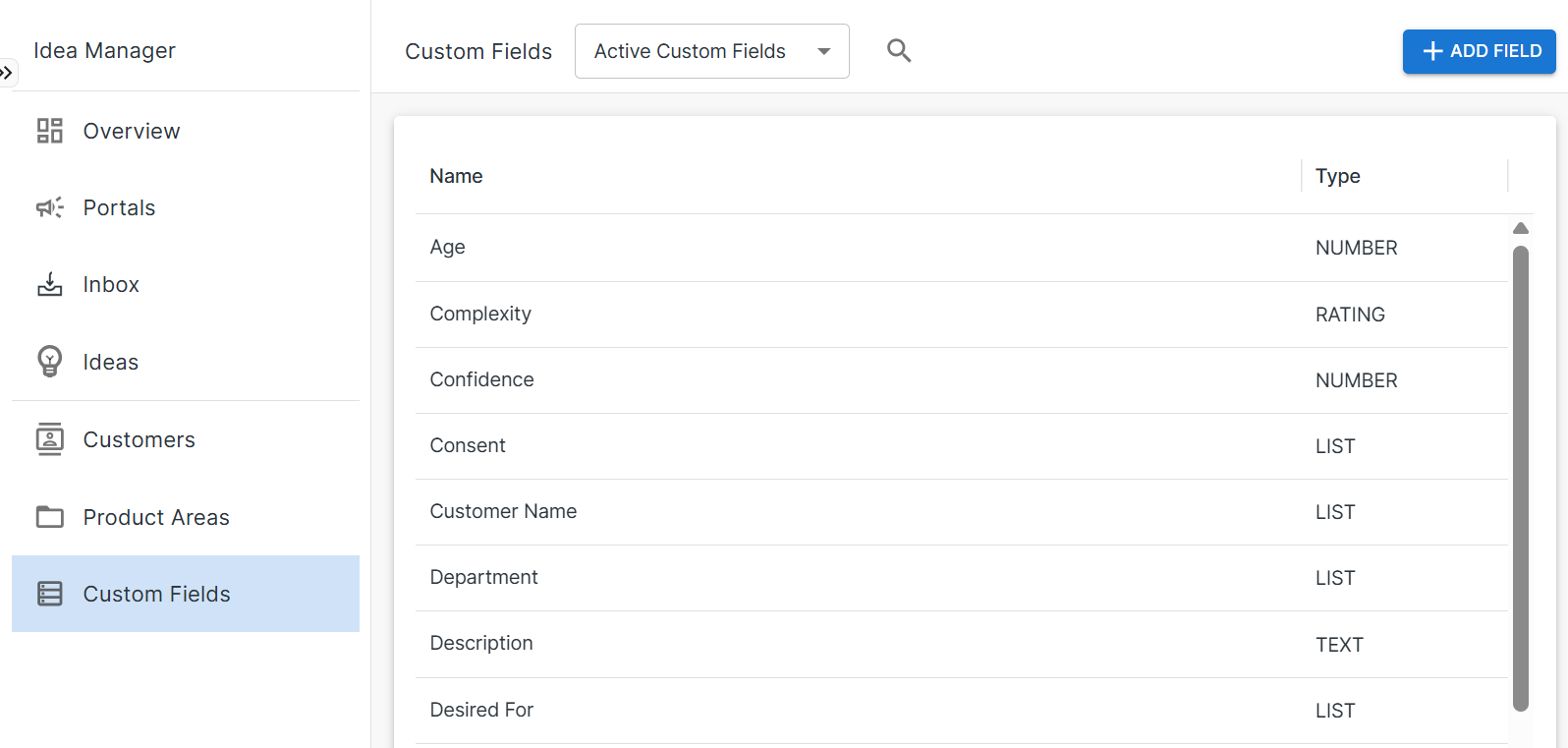 Custom fields page