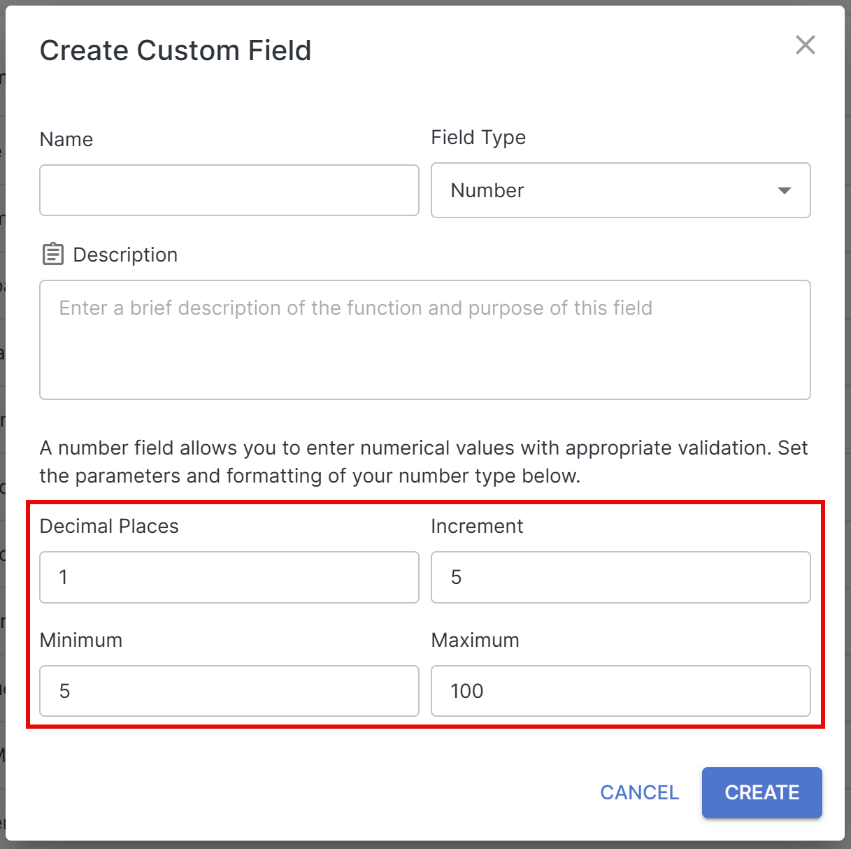 Custom parameters for a number field
