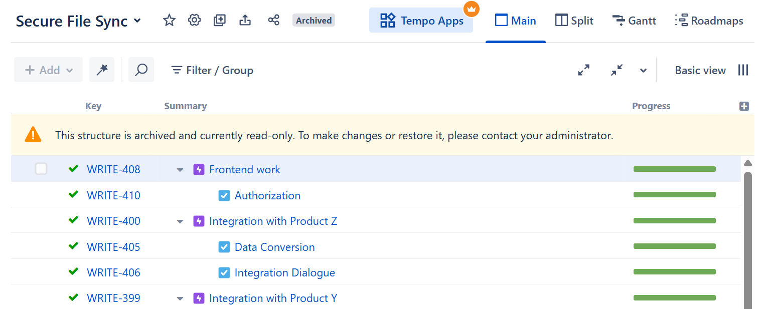 Archived structure notification