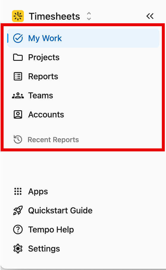In app navigation section of the navbar