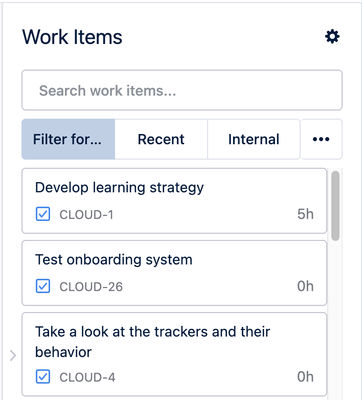 The Work Item search form