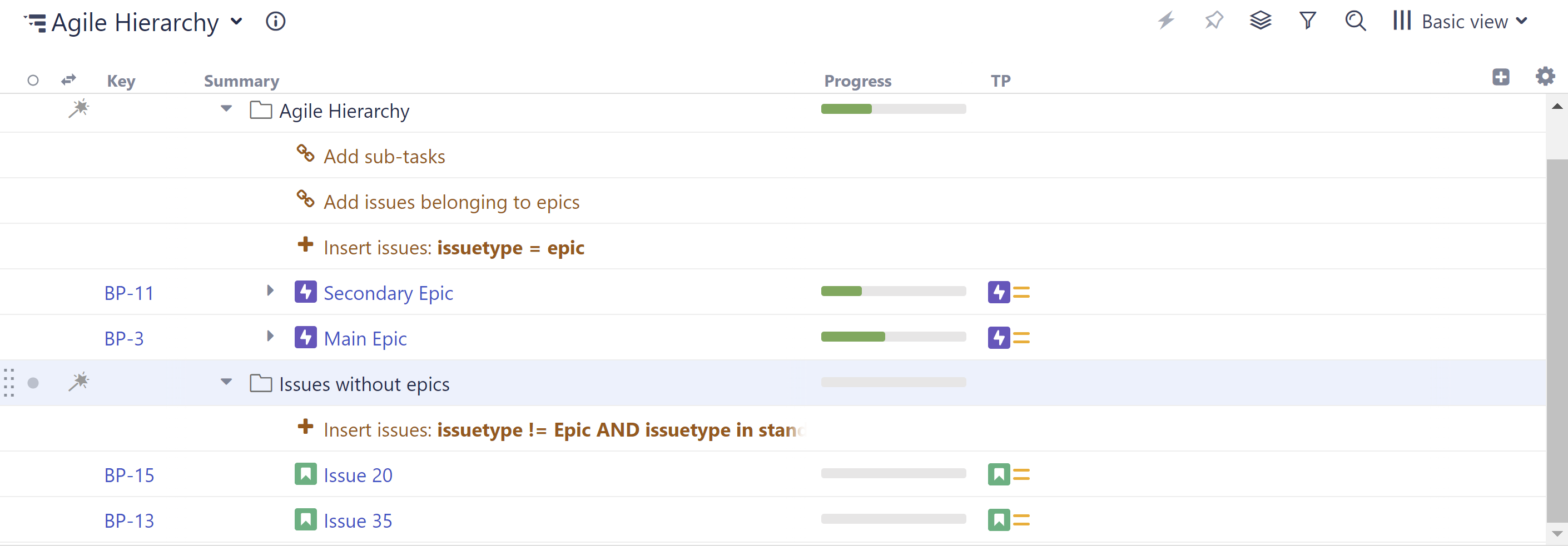 Agile hierarchy - issues without epics.png