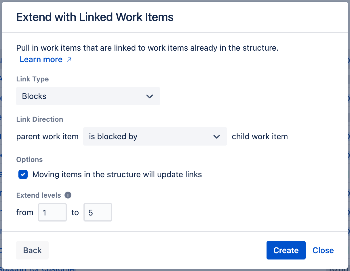 Extend with linked work items settings