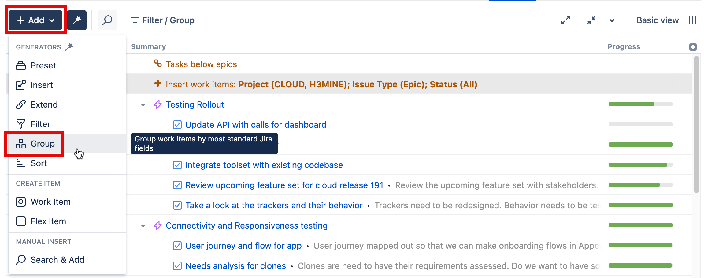 Group generator in the Add menu