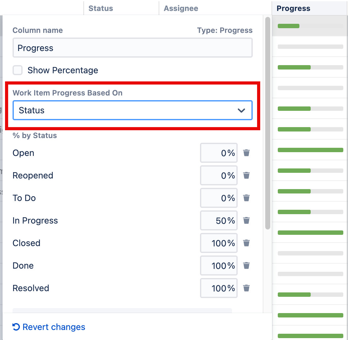 Progress based on Status