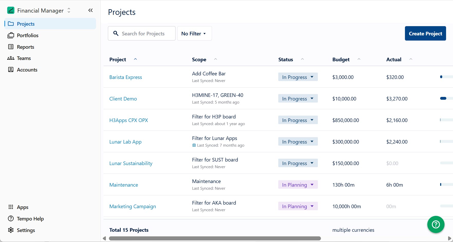Financial Manager Projects list