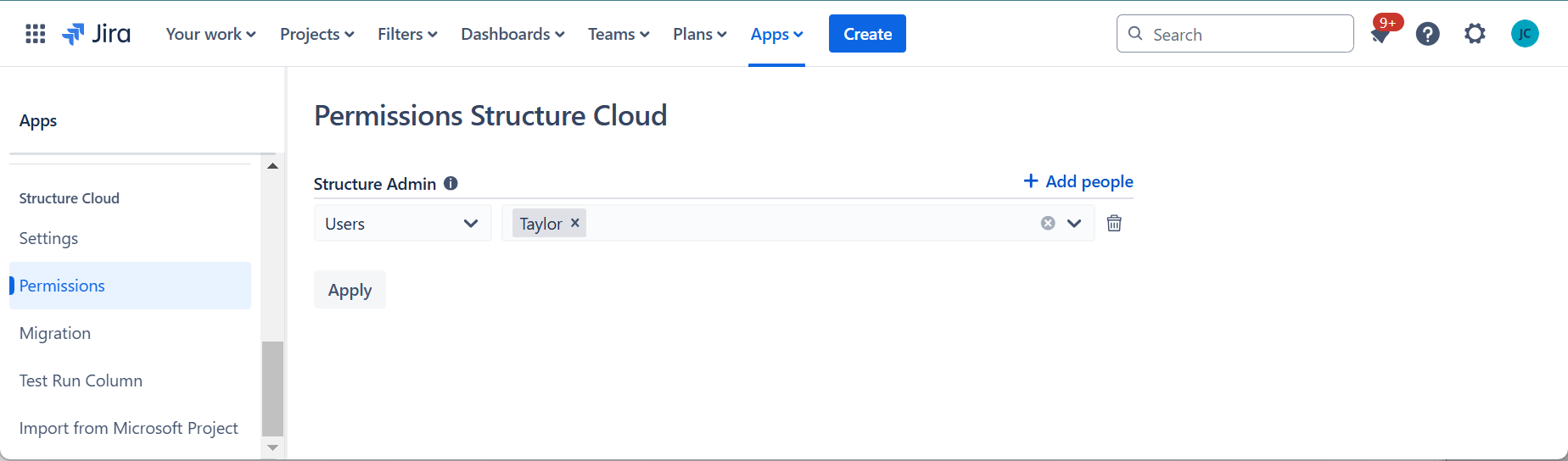 Structure admin settings screen