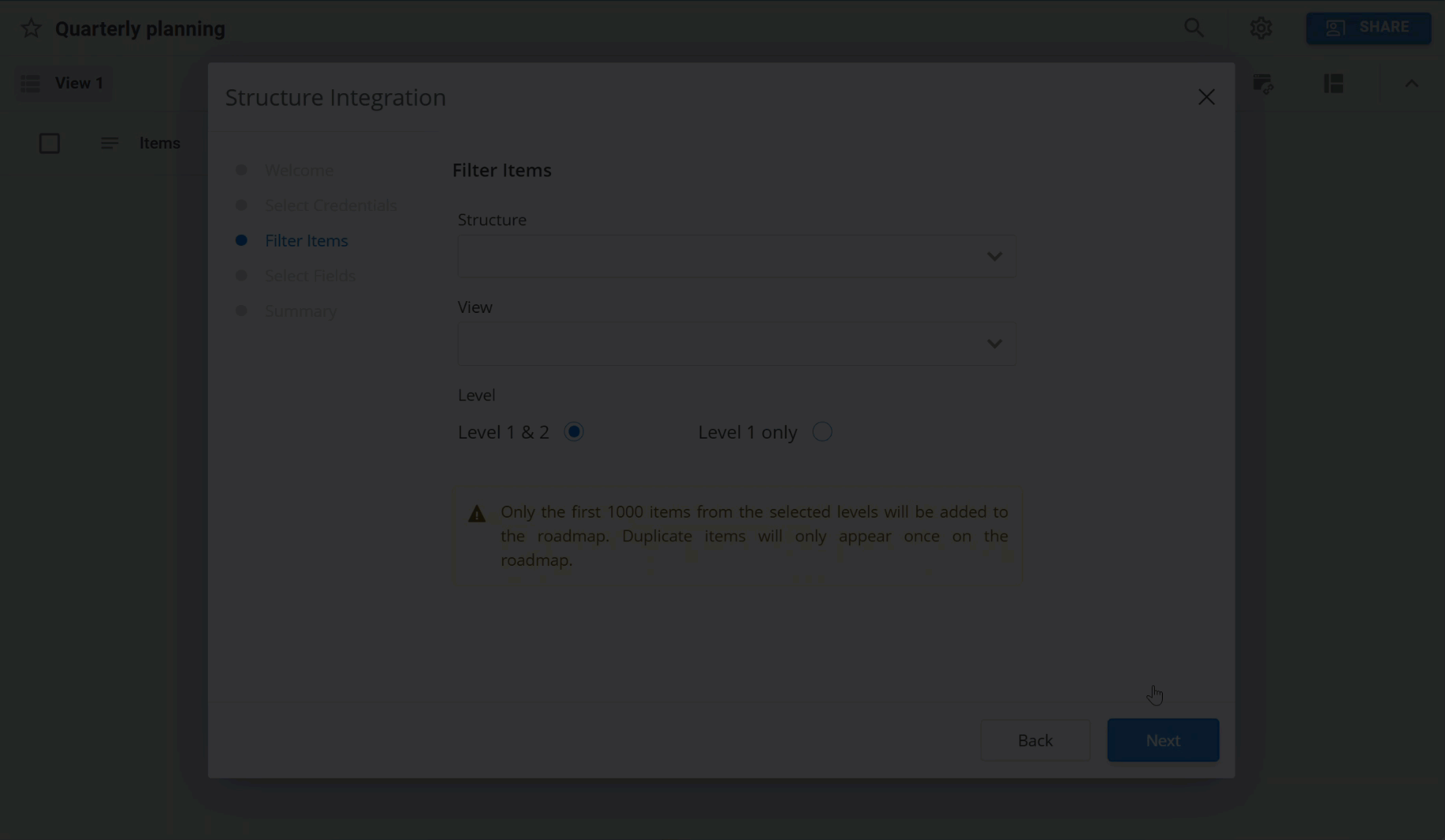 Choosing the Structure details to include in your roadmap