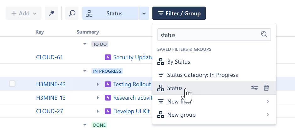 New group added to the Saved Filters and Groups list