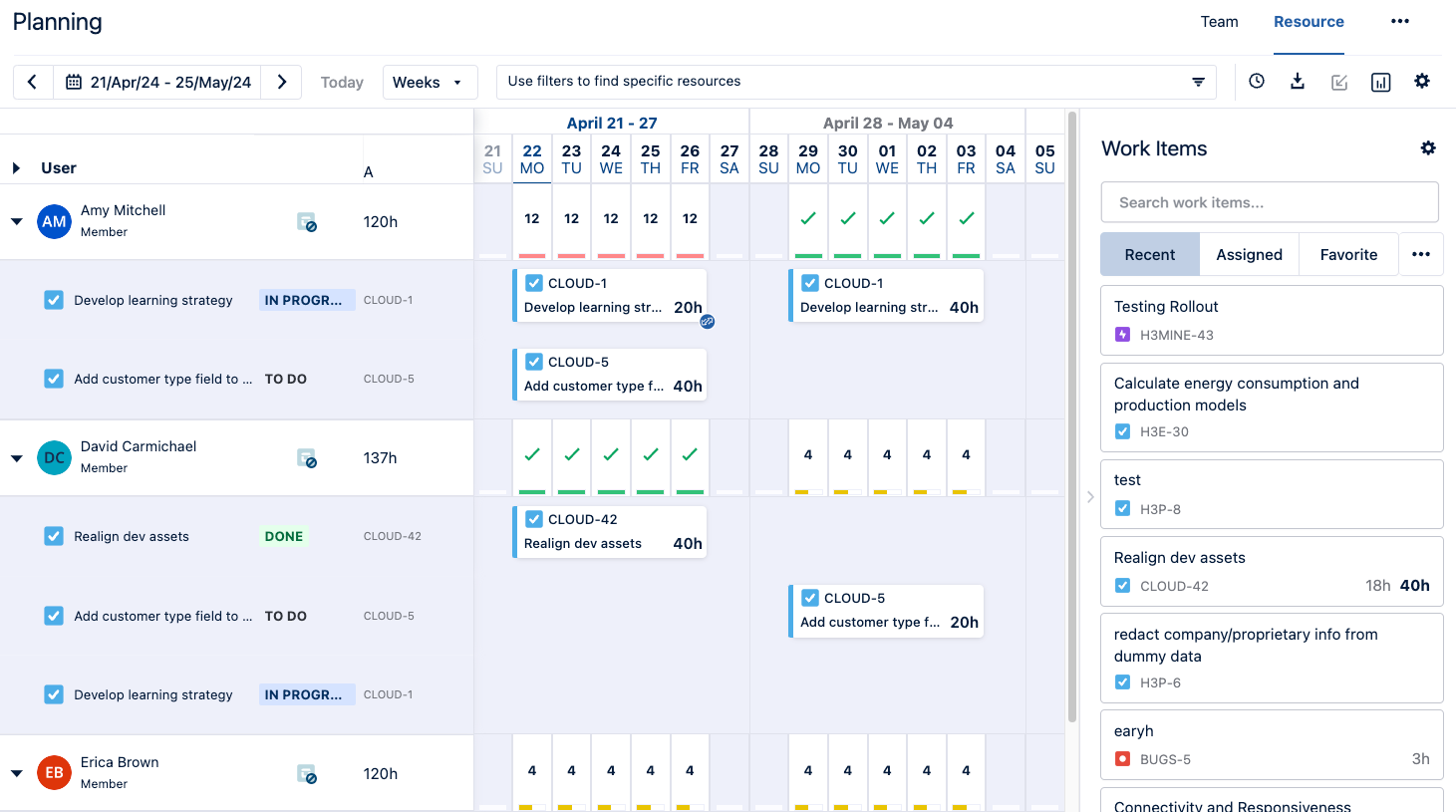 Resource Planning Screen