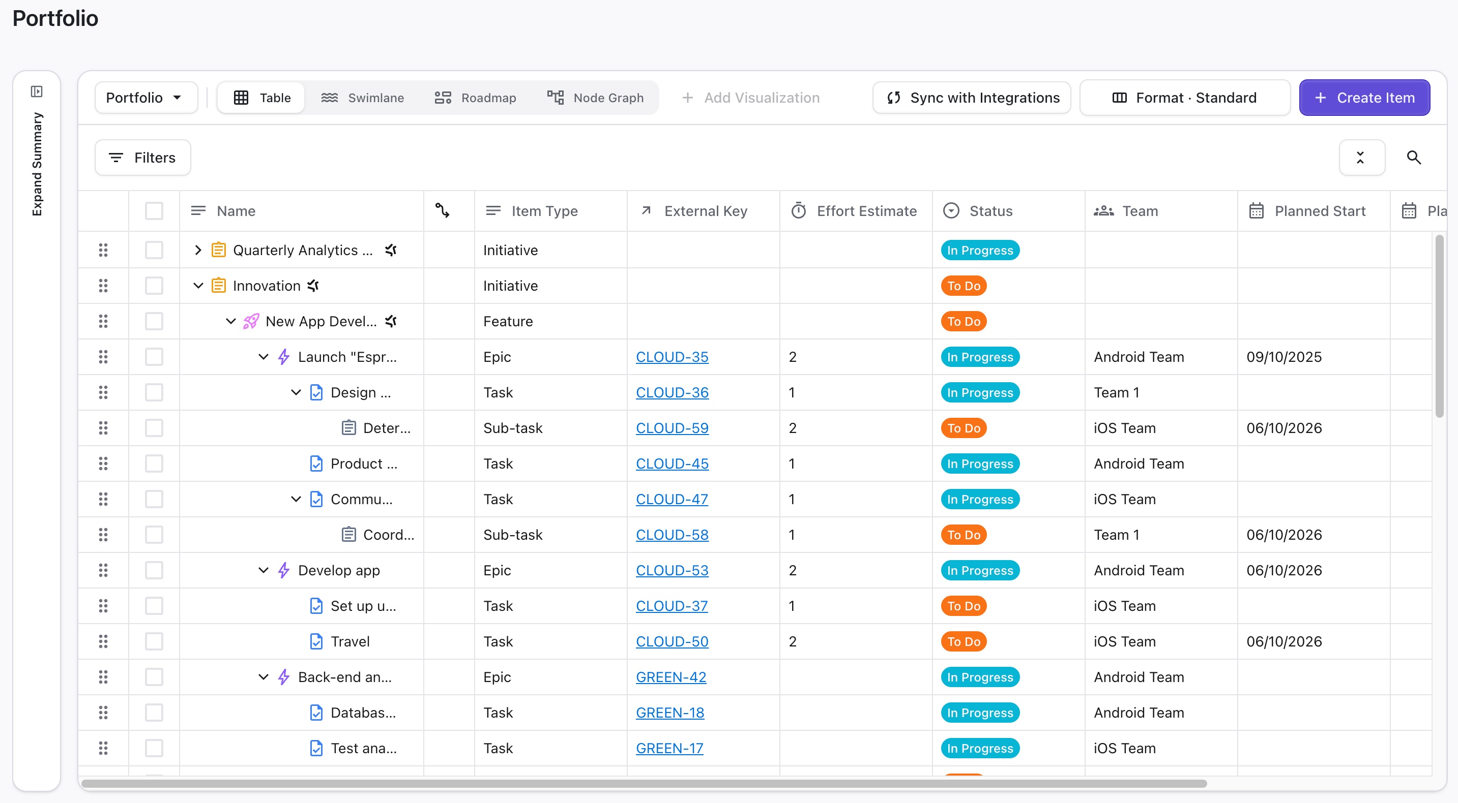 Portfolio screen with a hierarchical table.jpg