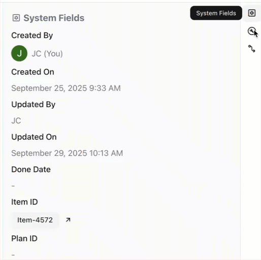 Changing tabs on an Item Details card