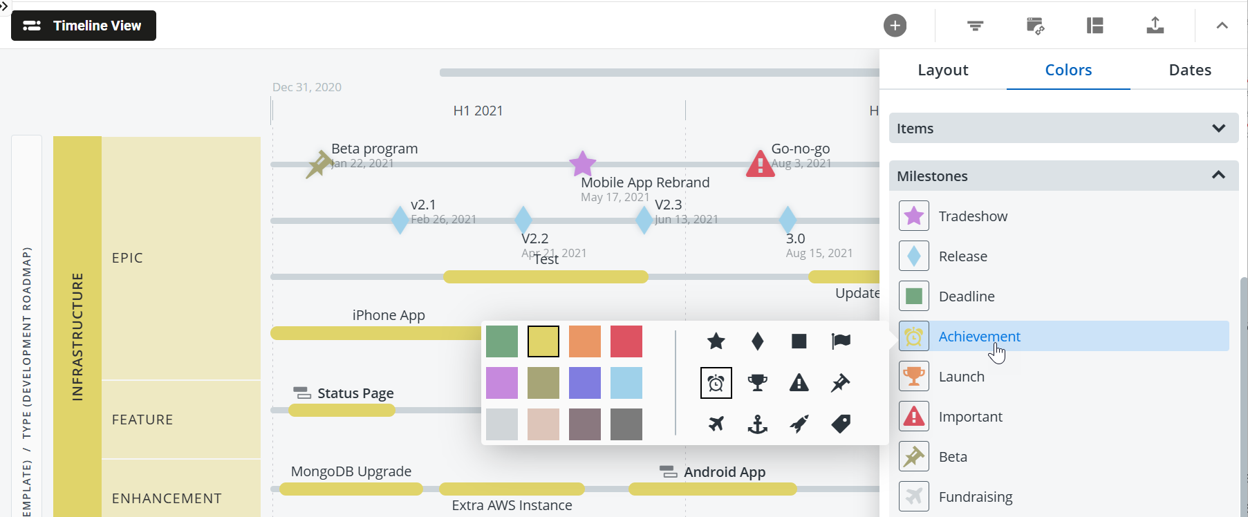 Changing a milestone formatting