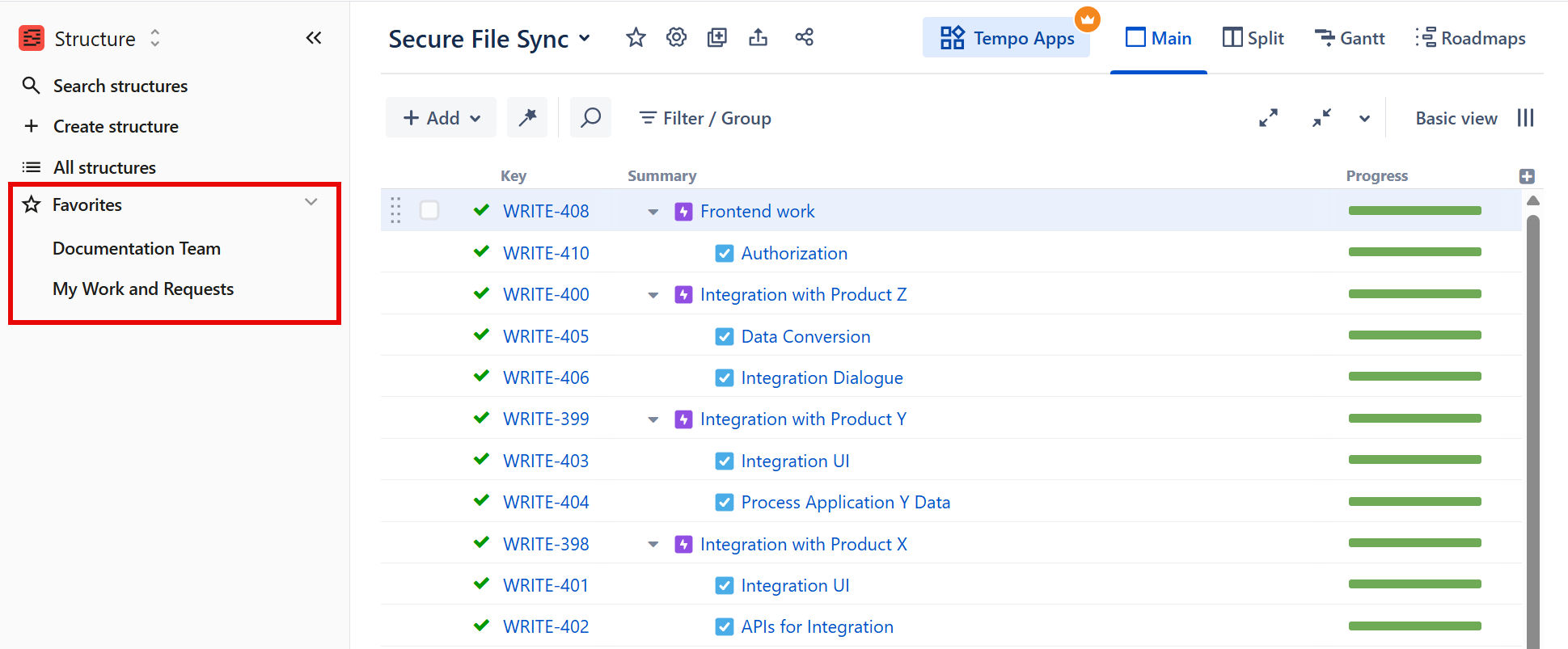 Favorites section in the left navbar