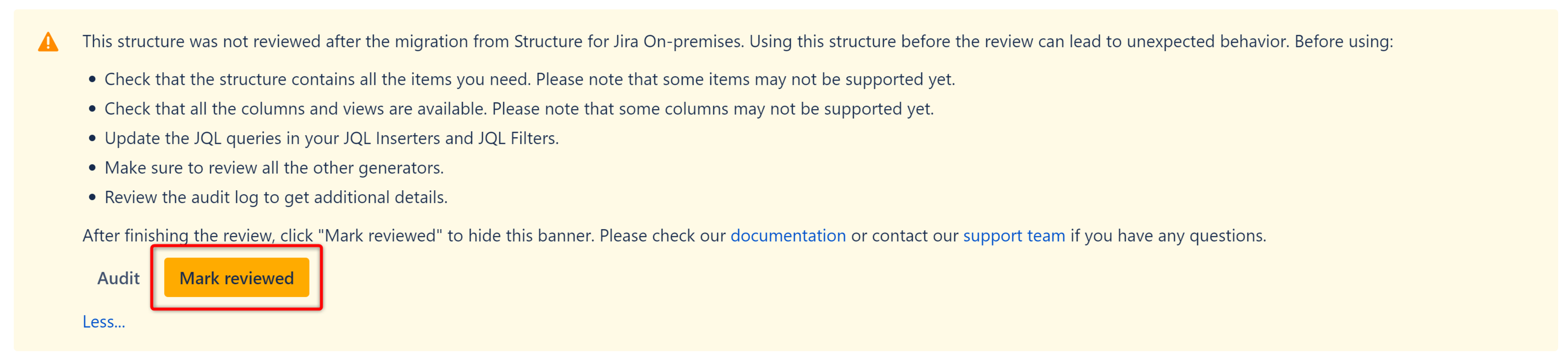 Mark reviewed button