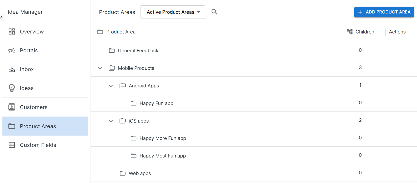 Product Areas landing page