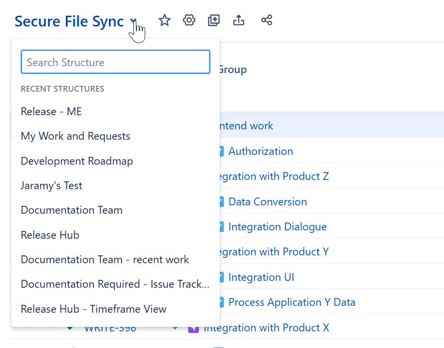 Structure selector menu