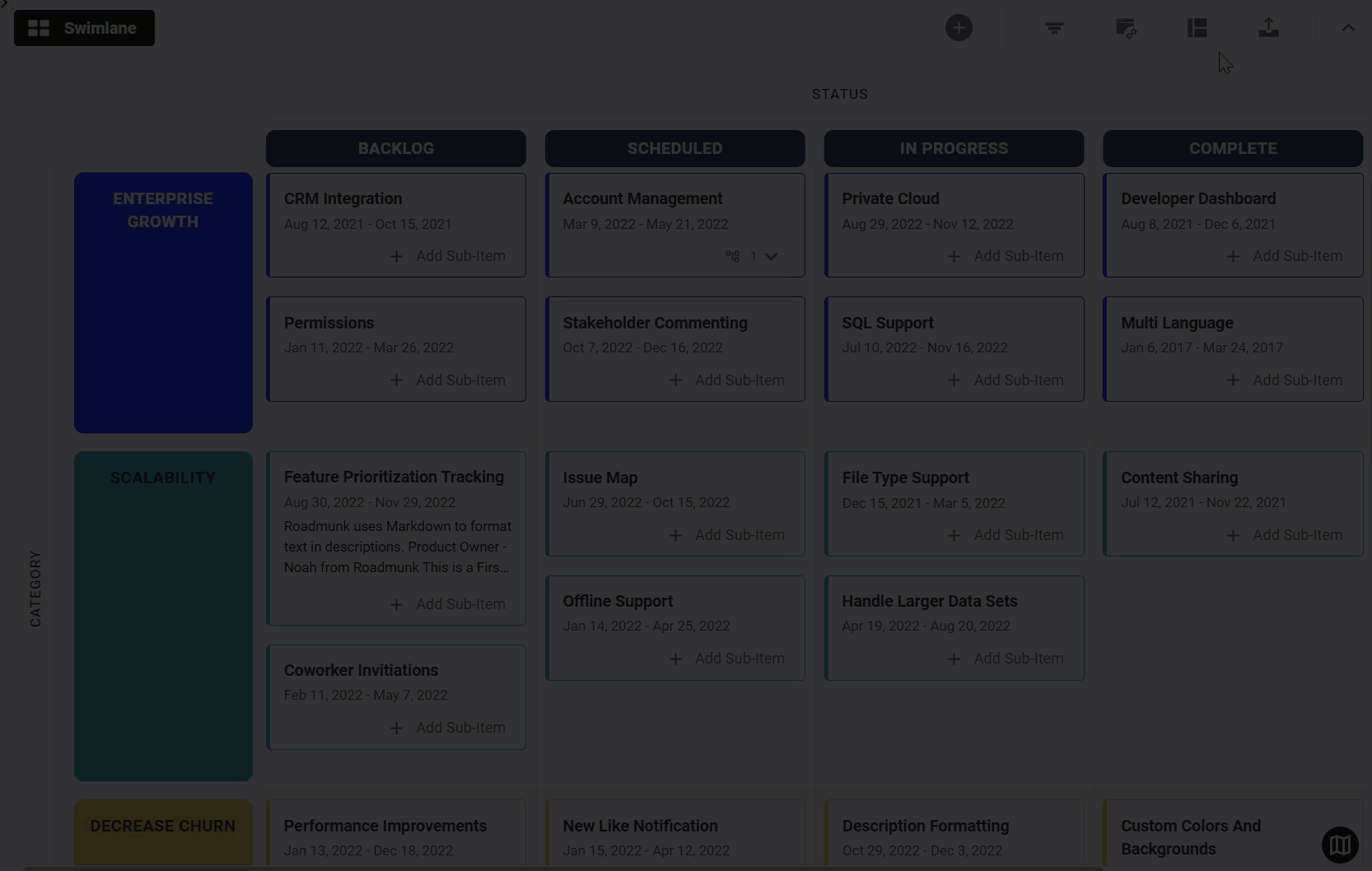Setting the item progress field in the swimlane view format panel