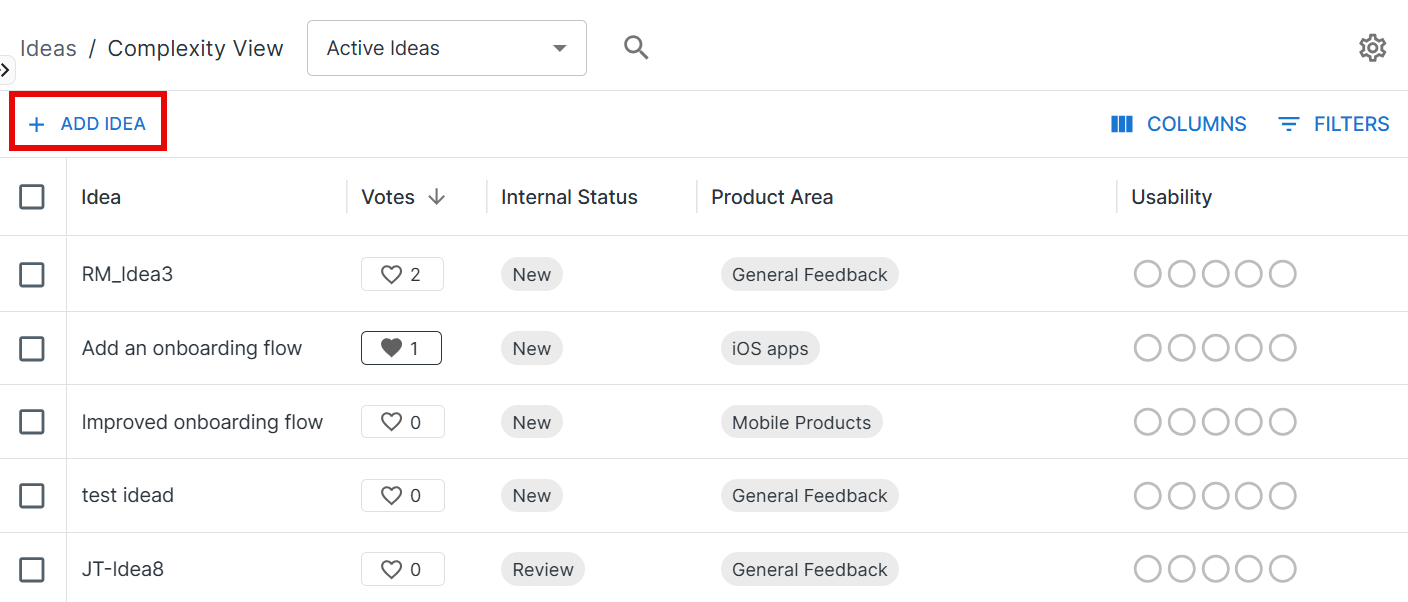 Add idea button in an ideas view