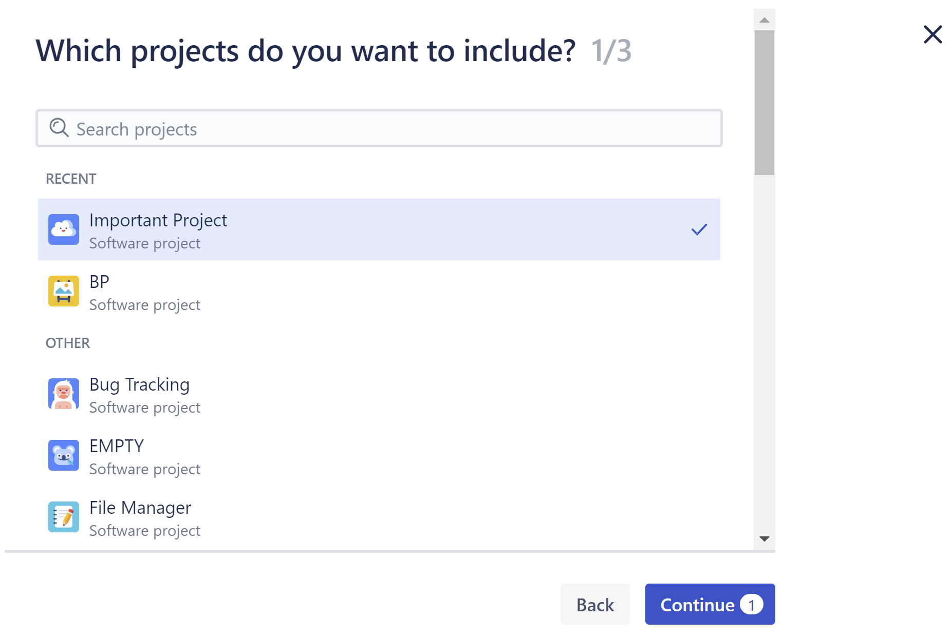 Create a structure - step 1 - choose projects.png