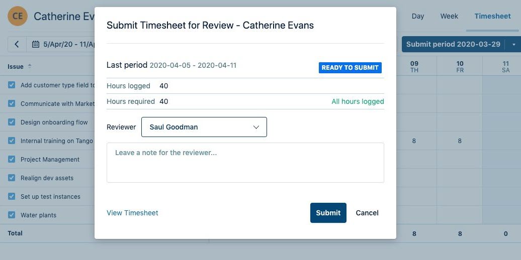 Submit timesheet for review
