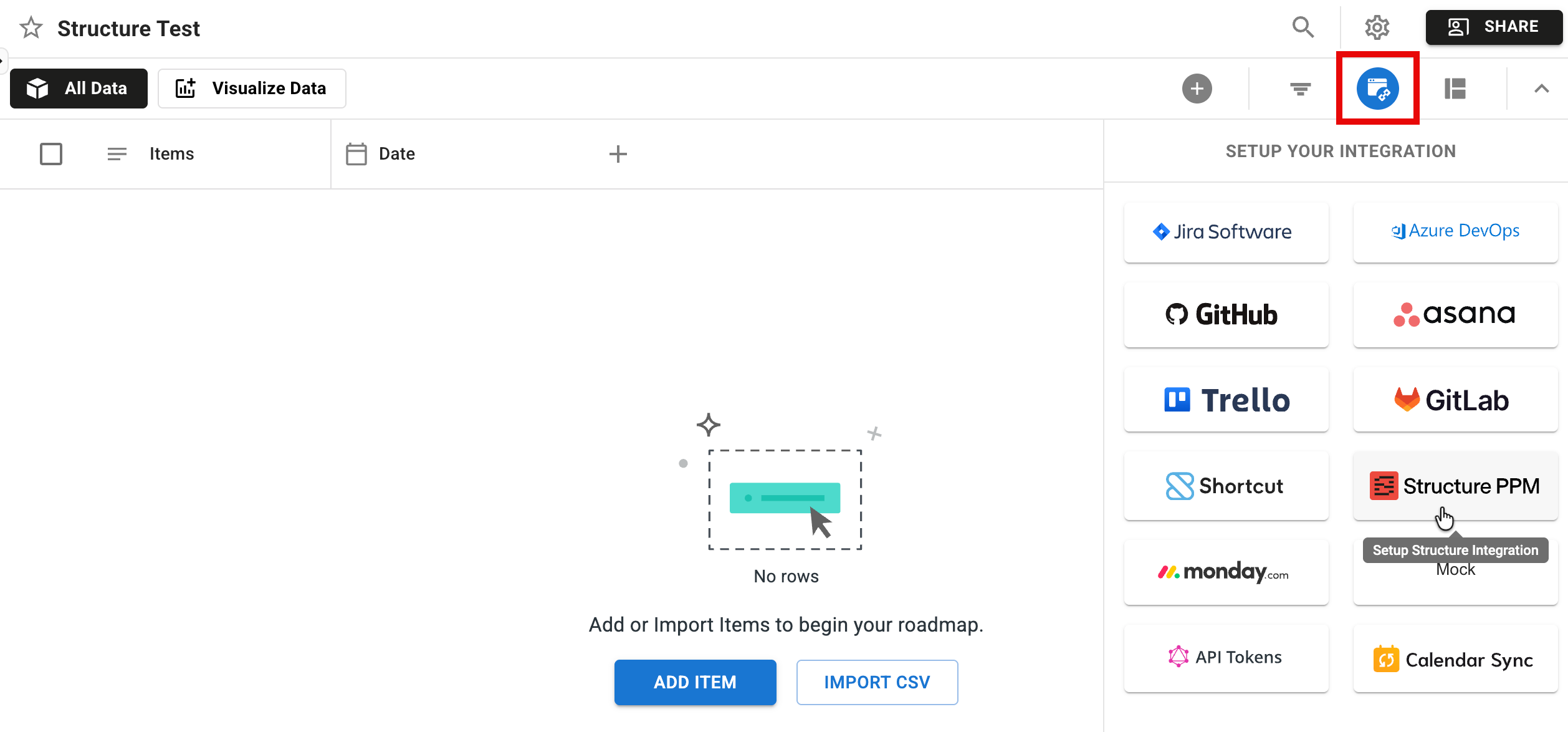 Structure integration button