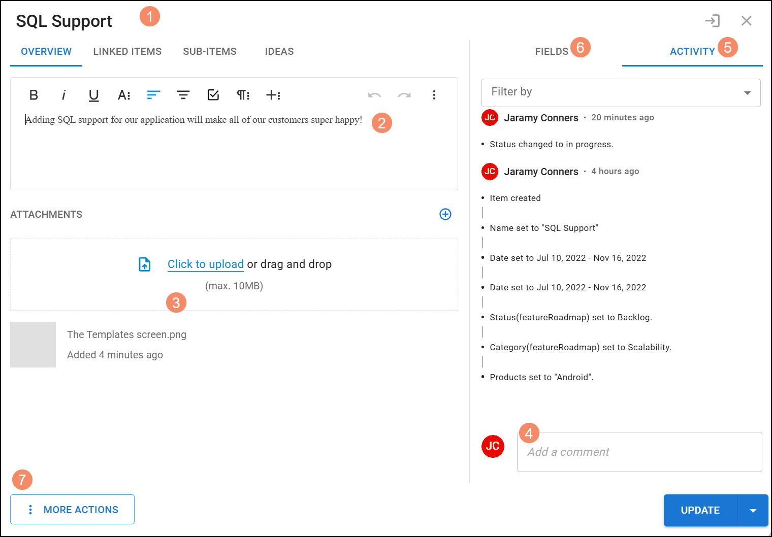 Parts of the Item Card