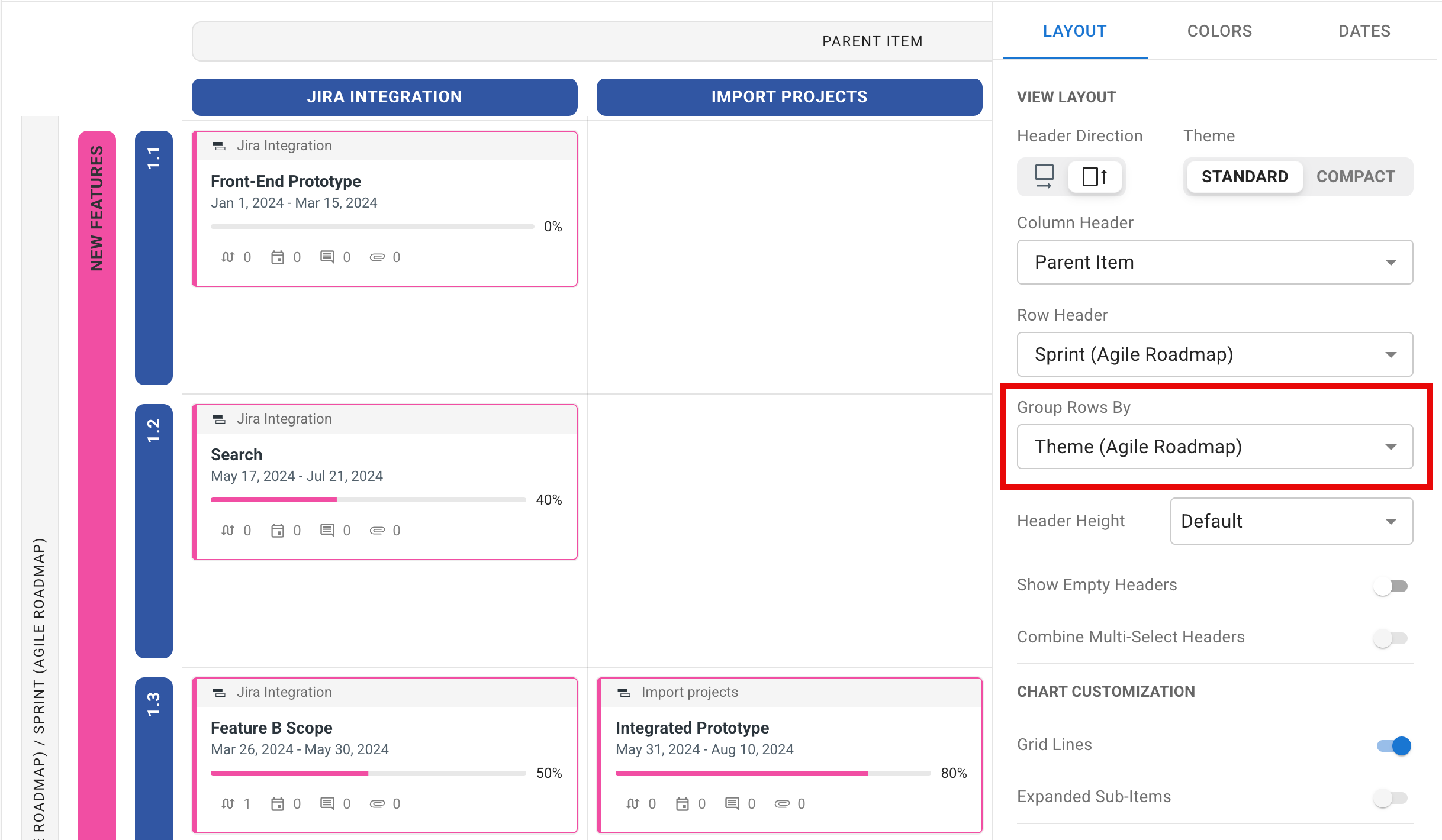 Group rows by option in the Format panel