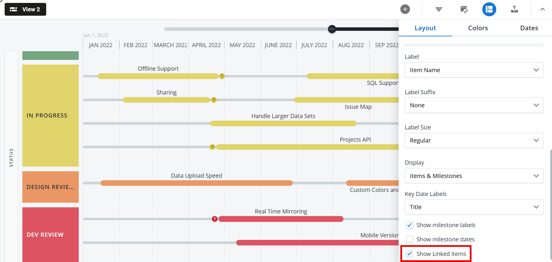 Show linked items option in the format menu