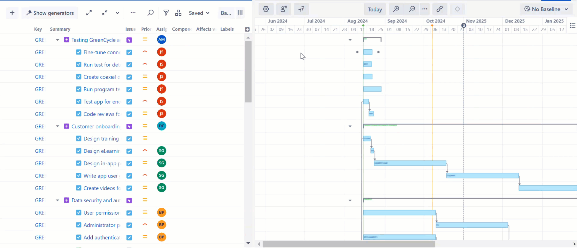 Filter the Gantt chart by a resource