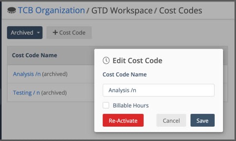 Archived cost code