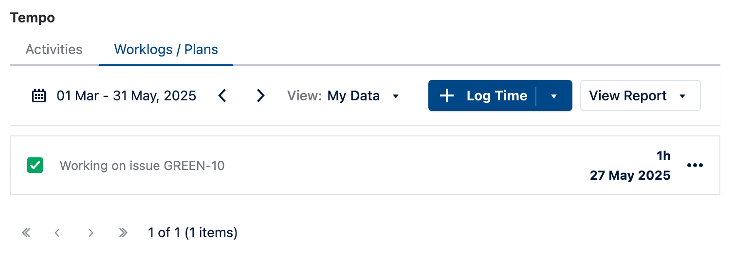 Time logged in the Tempo Panel