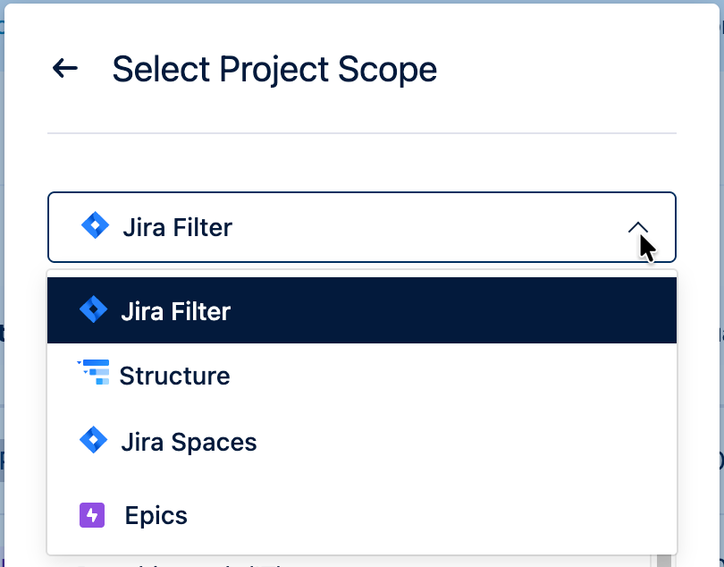 Select project scope dropdown