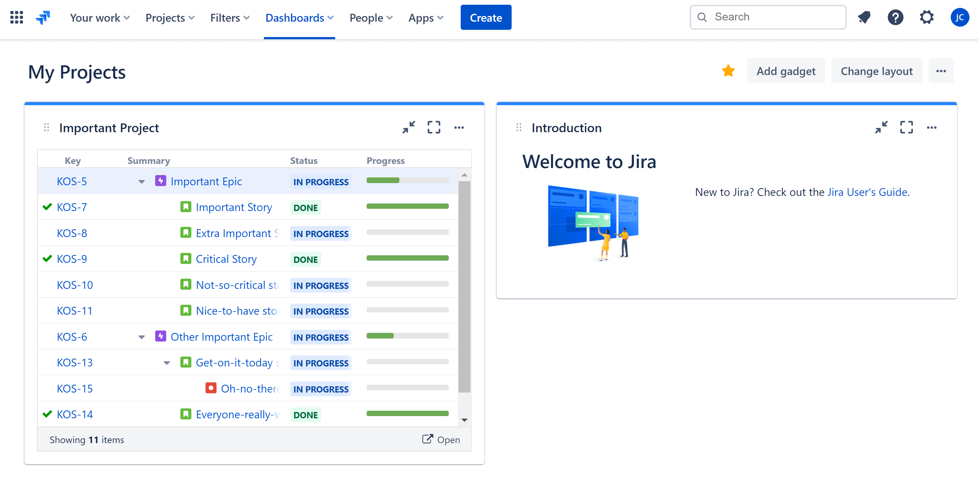 Dashboard with Jira gadget.png