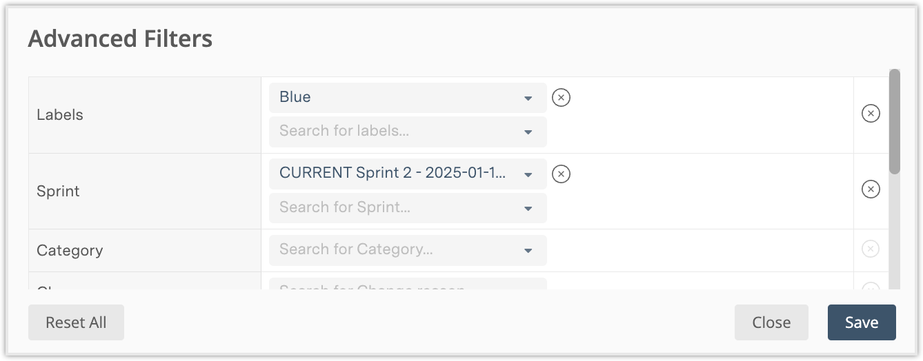 Advanced Filter settings