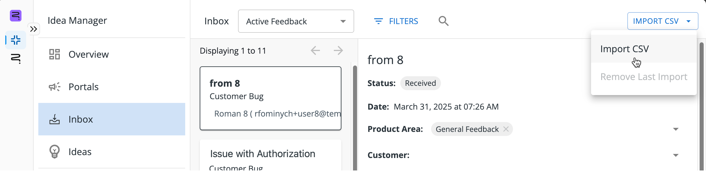 importing feedback from a CSV file