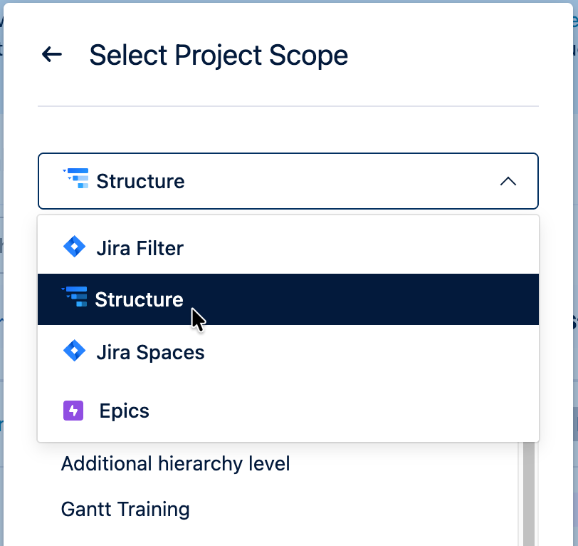 Selecting a Structure as the project scope