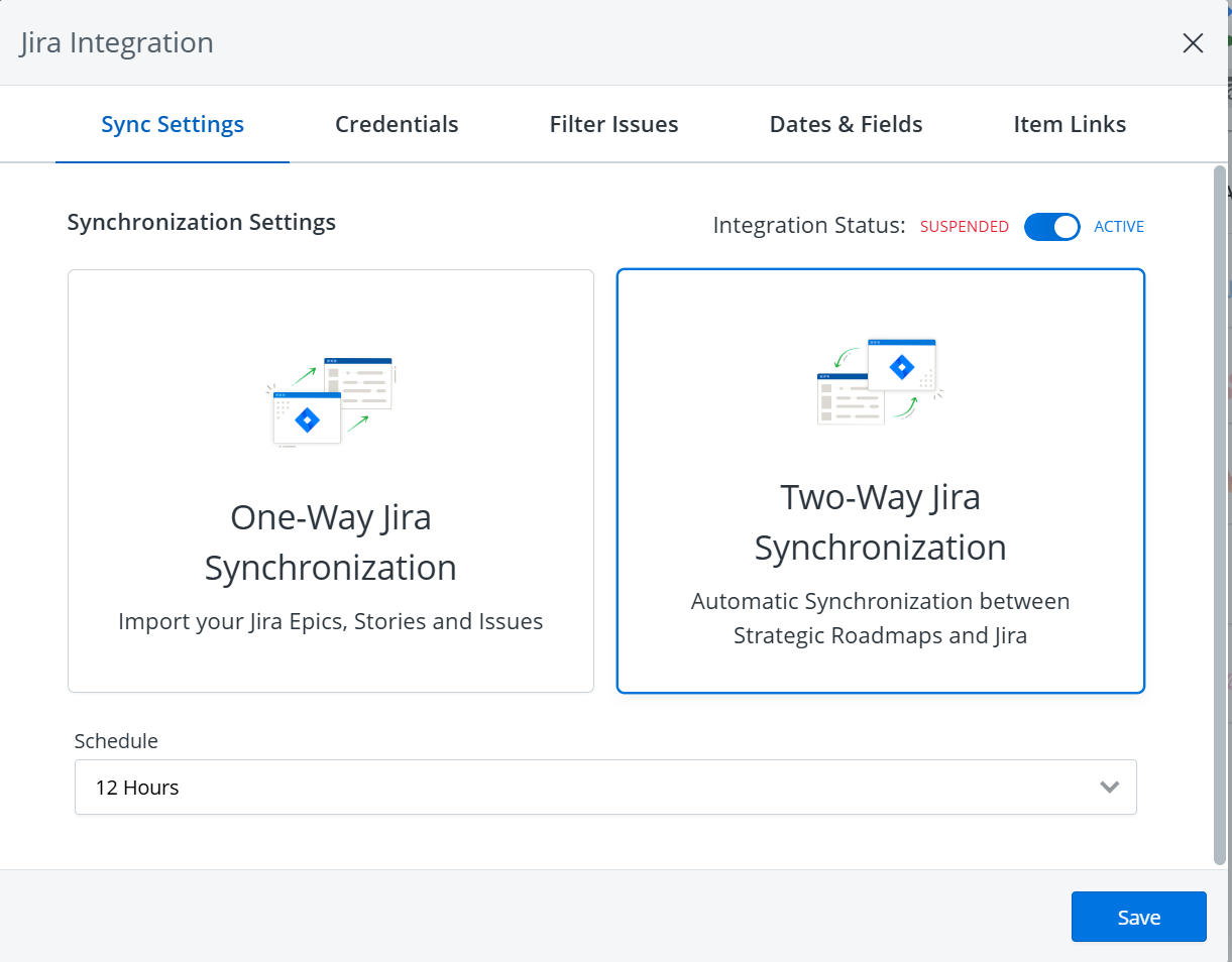 Jira integration settings screen