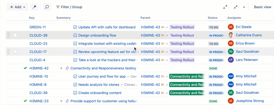 Inline editing in the Parent column