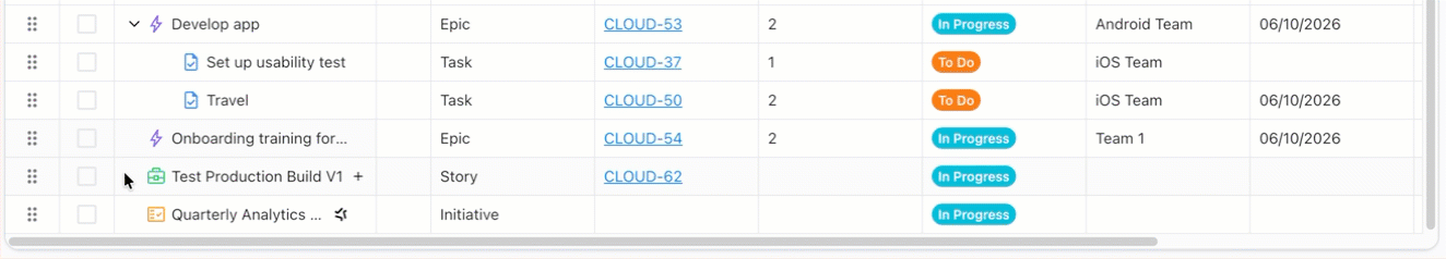 Adding a feature under an initiative on the Portfolio screen.gif