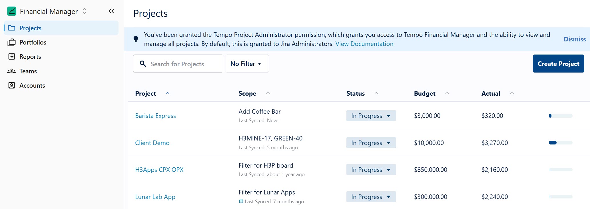 Financial Manager Projects list