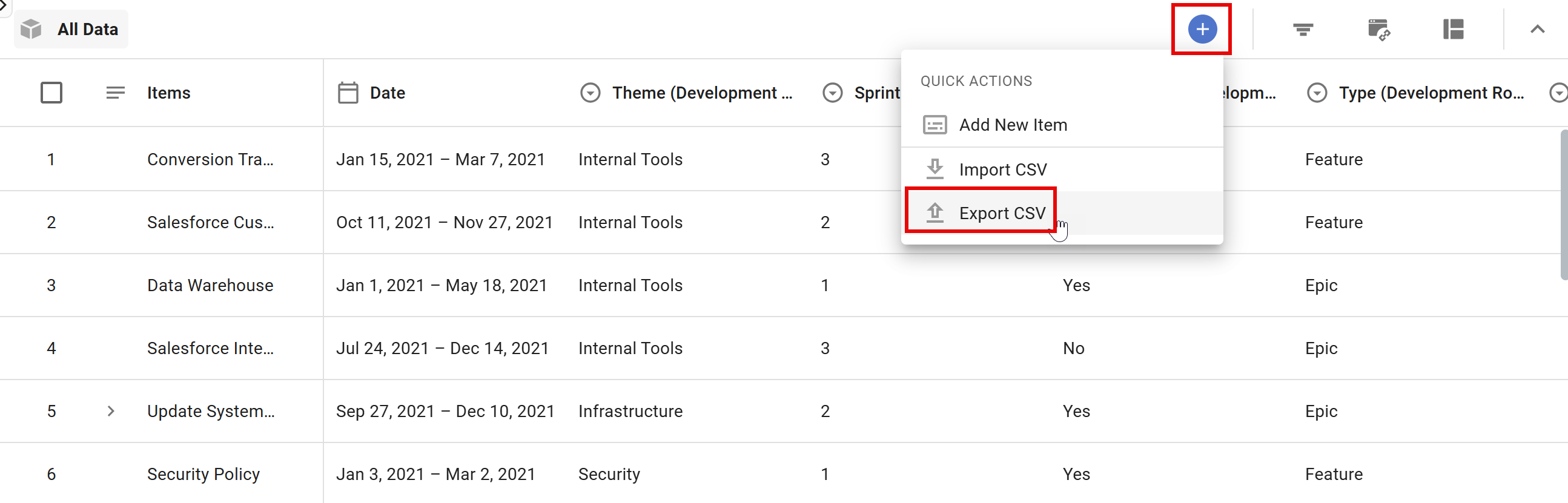 Export the CSV from the All Data view