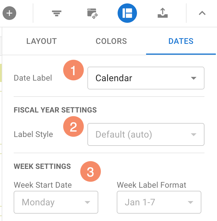 Date settings in Swimlane view